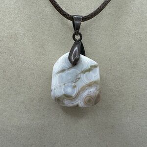 Natural Ocean Jasper Pendant on Brown Rope